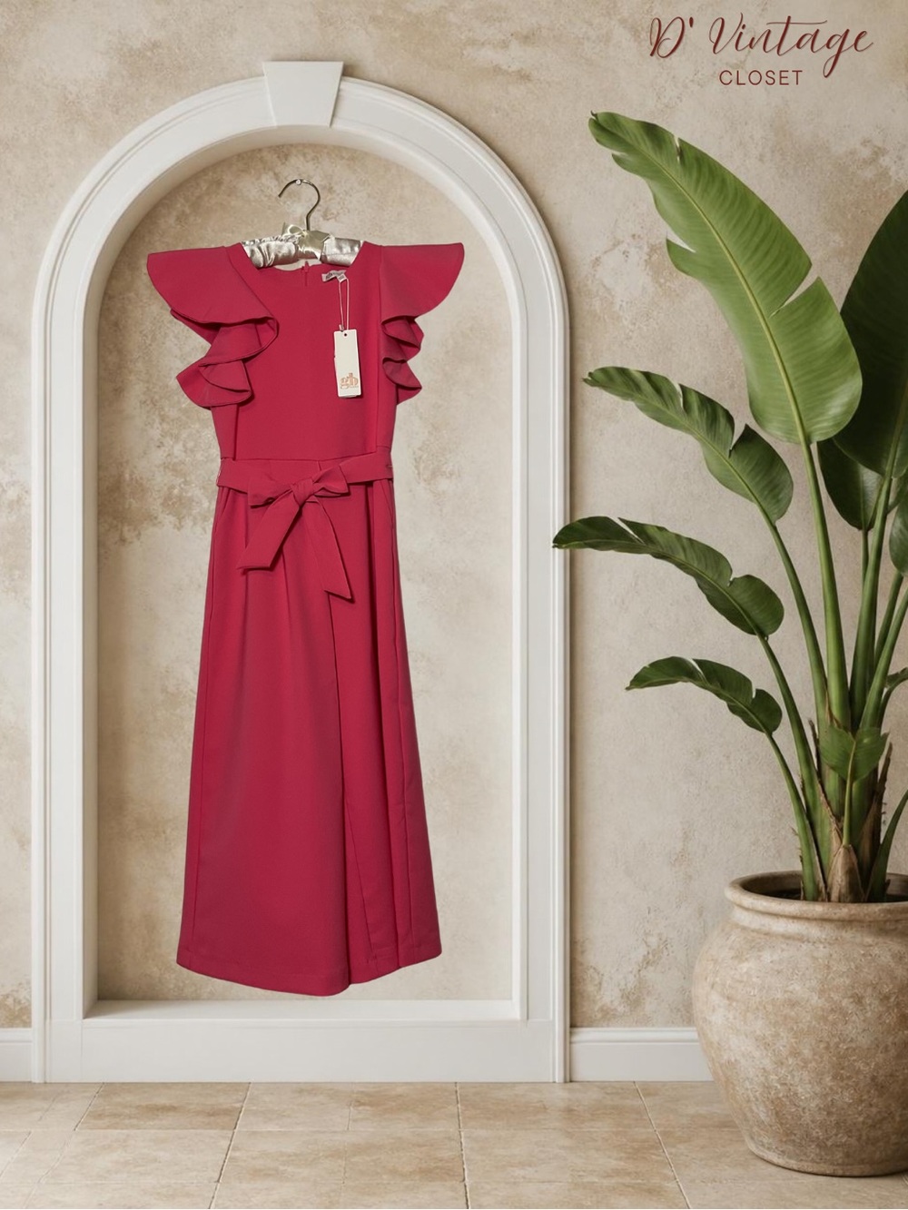 GB girls Magenta Ruffle-Sleeve Midi Dress with Waist Tie